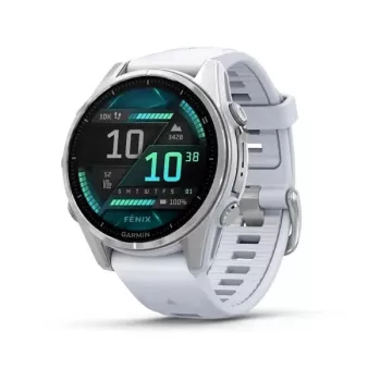   Garmin Fenix 8 43 mm Amoled, ezüst, fehér szilikon szíjjal (ED)