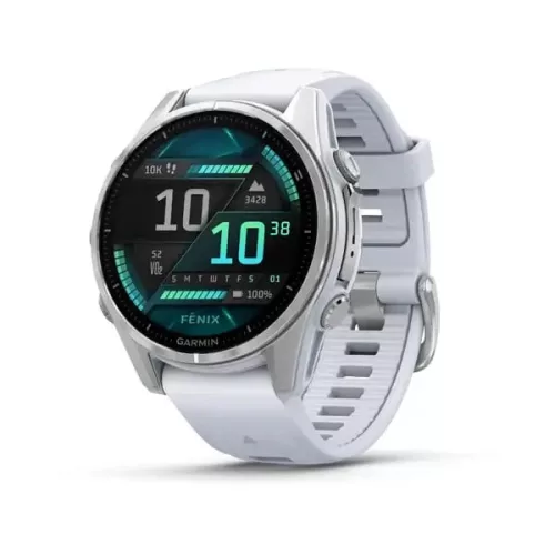 Garmin Fenix 8 43 mm Amoled, ezüst, fehér szilikon szíjjal (ED)