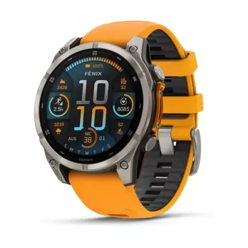 Garmin Fenix 8 47 mm Amoled Sapphire titánium, narancs/grafit szilikon szíjjal (ED XD)