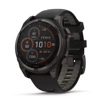   Garmin Fenix 8 47 mm Solar Sapphire karbonszürke, DLC Titanium fekete szilikon szíjjal (ED XD)
