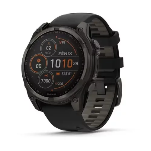 Garmin Fenix 8 47 mm Solar Sapphire karbonszürke, DLC Titanium fekete szilikon szíjjal (ED XD)