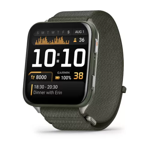 Garmin Venu X1 mohazöld Titanium, mohazöld ComfortFit Nylon szíjjal (ED)