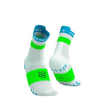   Compressport Pro Racing Socks V4.0 Run (Quarter) White/Norse Blue/Neon Green