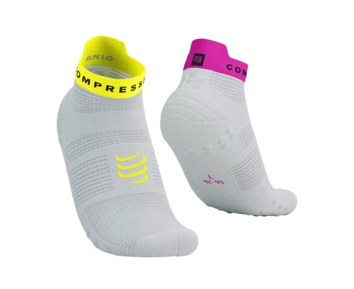 Compressport Pro Racing Socks V4.0 Run (Low) White/Safety Yellow/Neon Pink