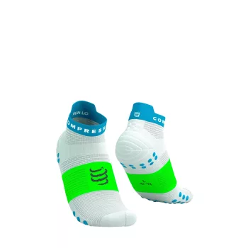   Compressport Pro Racing Socks V4.0 Run (Low) White/Norse Blue/Neon Green