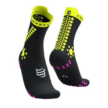   Compressport Pro Racing Socks V4.0 Trail (Crew) Black/Safery Yellow/Neon Pink
