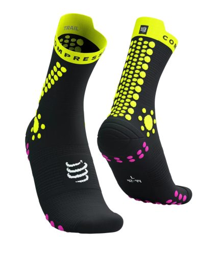 Compressport Pro Racing Socks V4.0 Trail (Crew) Black/Safery Yellow/Neon Pink