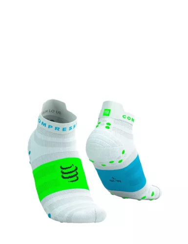 Compressport Pro Racing Socks V4.0 Ultralight Run (Low) White/Norse Blue/Neon Green
