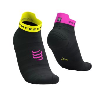   Compressport Pro Racing Socks V4.0 Ultralight Run (Low) Black/Safety Yellow/Noen Pink
